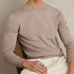 Reiss WESSEX MERINO WOOL CREW NECK JUMPER WHEAT MELANGE